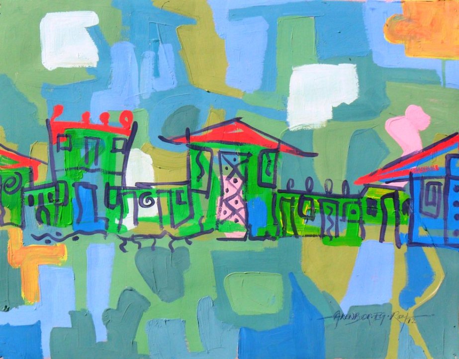 Contemporary African Poster colour(Gouache) Landscape Painting of Patterns & Design