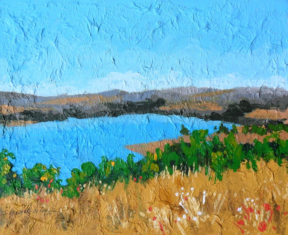 A Mixed media Landscape Painting- Acrylic, tissue paper and canvas