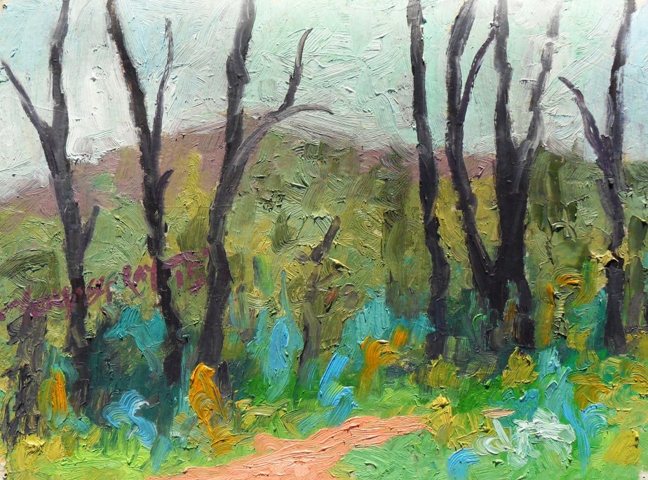 oil paint on paper board, expressional landscape art